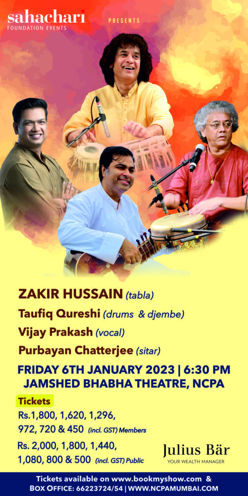Zakir Hussain & ensemble featuring Taufiq Qureshi, Vijay Prakash & Purbayan Chatterjee